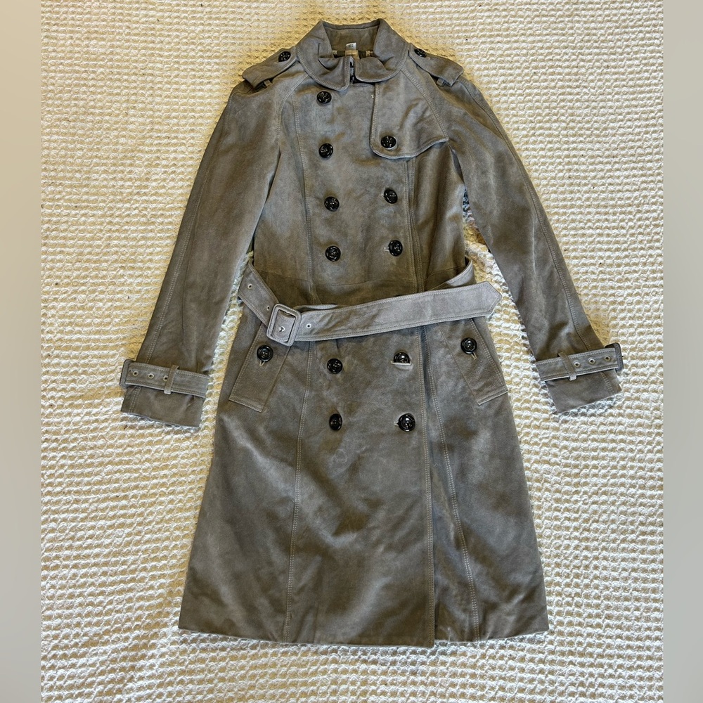 Burberry Addisham Calf Leather Trench Coat Light Mink Womens 02R US